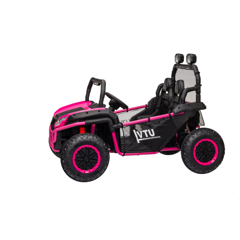 24 Volt Ride on Toys with Remote, Metal Frame Electric Powered off-Road UTV with 2 XL Seater, 4x200W 5MPH Max, 4WD/2WD Switchable, 3 Speeds, Bluetooth, Storage, Pink
