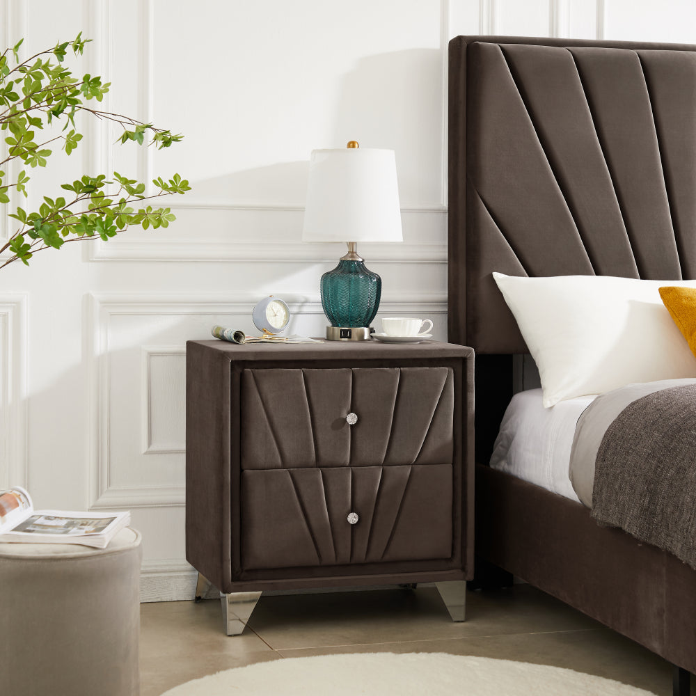 B108-TA Simple beautiful double-decker nightstand, metal legs with Electroplate，Bule Flannelette