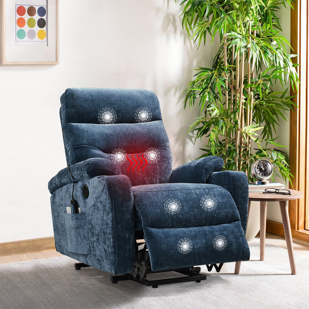 Liyasi Electric Power Lift Recliner Chair Sofa with Massage and Heat for Elderly, 3 Positions, 2 Side Pockets and Cup Holders, USB Ports, High-end quality fabric