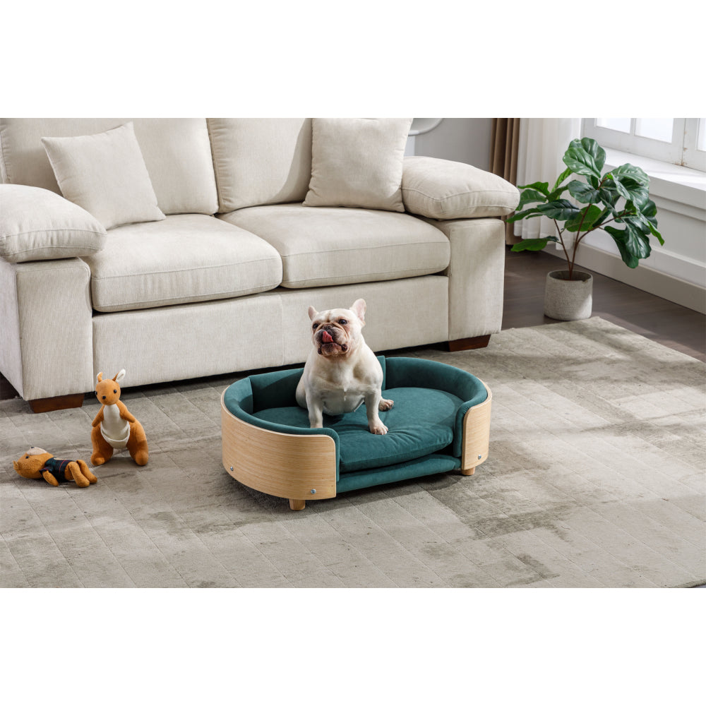 Scandinavian style Elevated Dog Bed Pet Sofa With Solid Wood legs and Black Bent Wood Back,  Cashmere Cushion,Mid Size