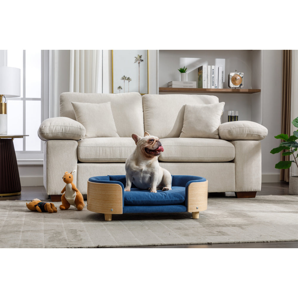 Scandinavian style Elevated Dog Bed Pet Sofa With Solid Wood legs and Black Bent Wood Back,  Cashmere Cushion,Mid Size