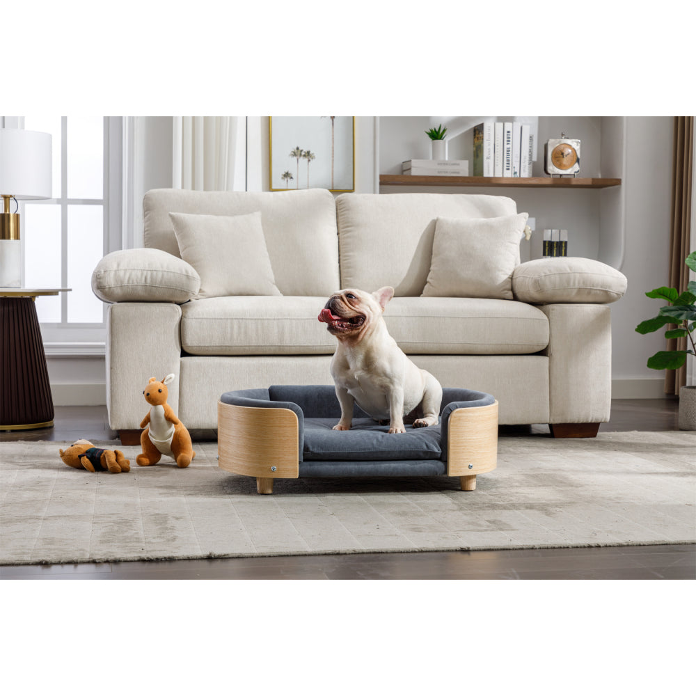 Scandinavian style Elevated Dog Bed Pet Sofa With Solid Wood legs and Black Bent Wood Back,  Cashmere Cushion,Mid Size