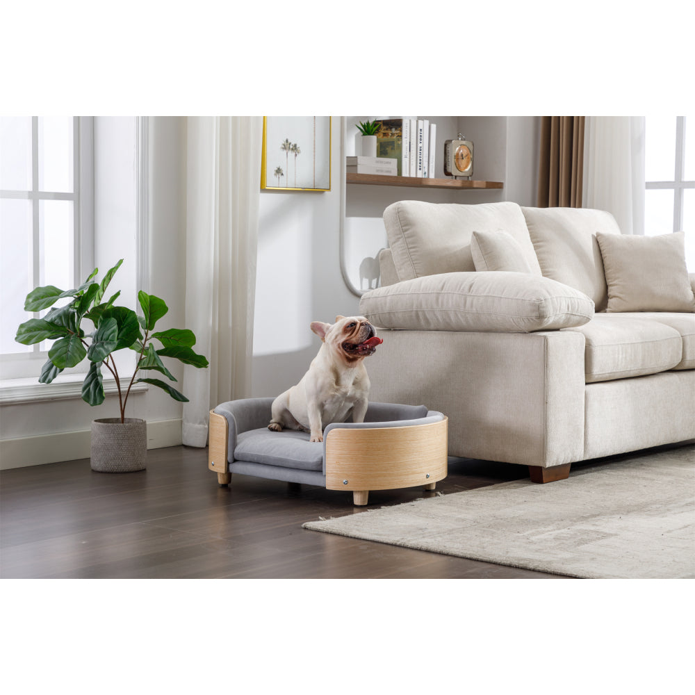Scandinavian style Elevated Dog Bed Pet Sofa With Solid Wood legs and Black Bent Wood Back,  Cashmere Cushion,Mid Size