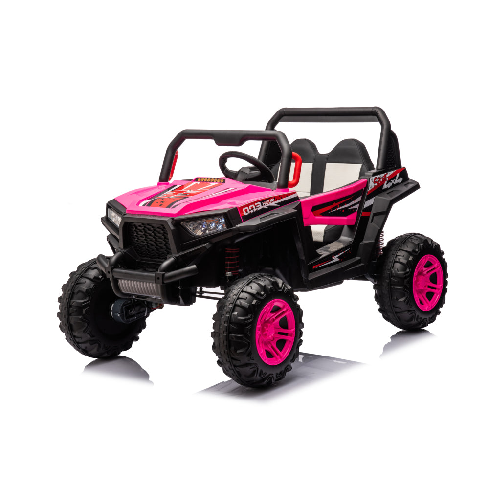 12v7a*2 30w*4 Four-wheel drive leather seat one button start,forward and backward, high and low speed,  music, front light, power display,  two doors can open, 2.4G R/C, seat belt four wheel absorber