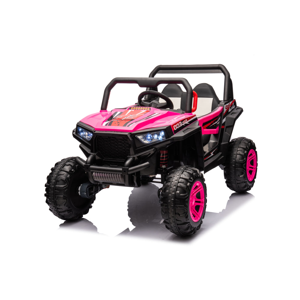 12v7a*2 30w*4 Four-wheel drive leather seat one button start,forward and backward, high and low speed,  music, front light, power display,  two doors can open, 2.4G R/C, seat belt four wheel absorber