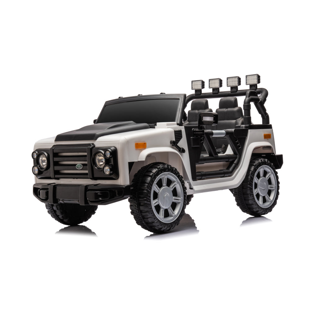 12v7a 30w*2 Four-wheel drive leather seat one button start,forward and backward, high and low speed,  music, front light, power display,  two doors can open, 2.4G R/C, seat belt four wheel absorber