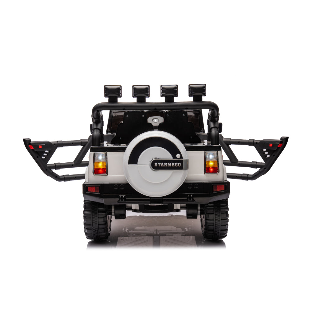 12v7a 30w*2 Four-wheel drive leather seat one button start,forward and backward, high and low speed,  music, front light, power display,  two doors can open, 2.4G R/C, seat belt four wheel absorber