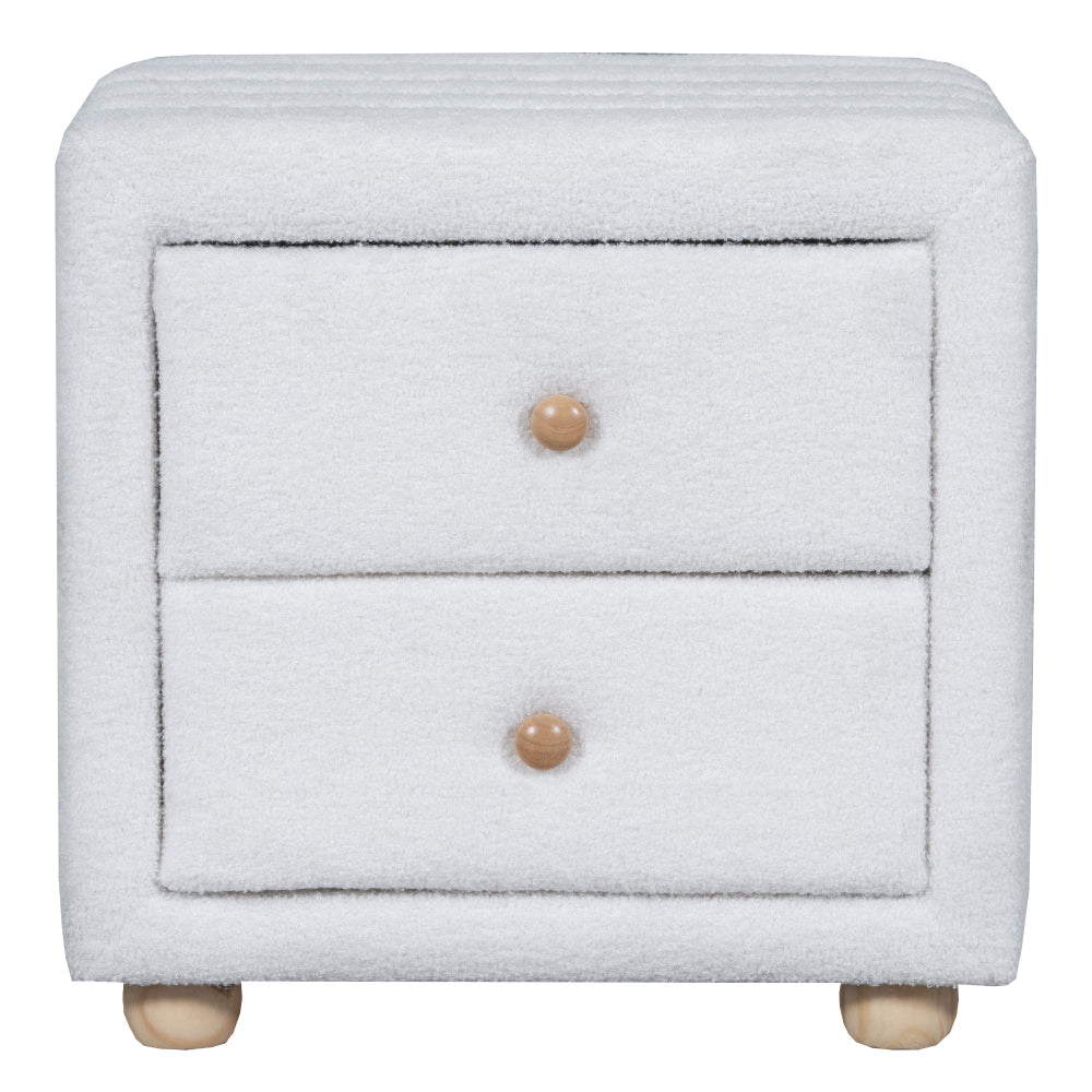 Teddy Fleece Nightstand with 2 Drawers, White