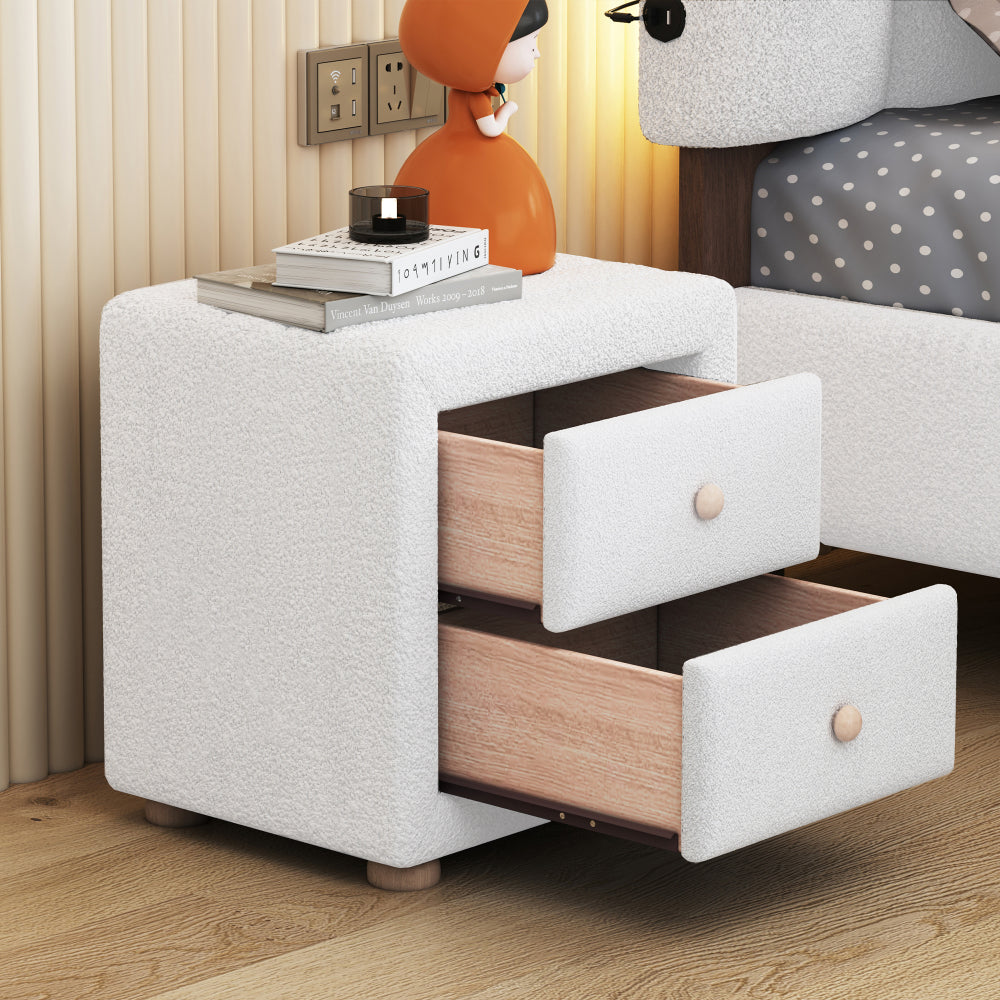 Teddy Fleece Nightstand with 2 Drawers, White