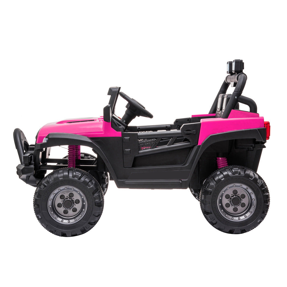 12V Electric Motorized Off-Road Vehicle, 2.4G Remote Control Kids Ride On Car, Head/Rear Lights, Music, Rear Spring Suspension,Rose red