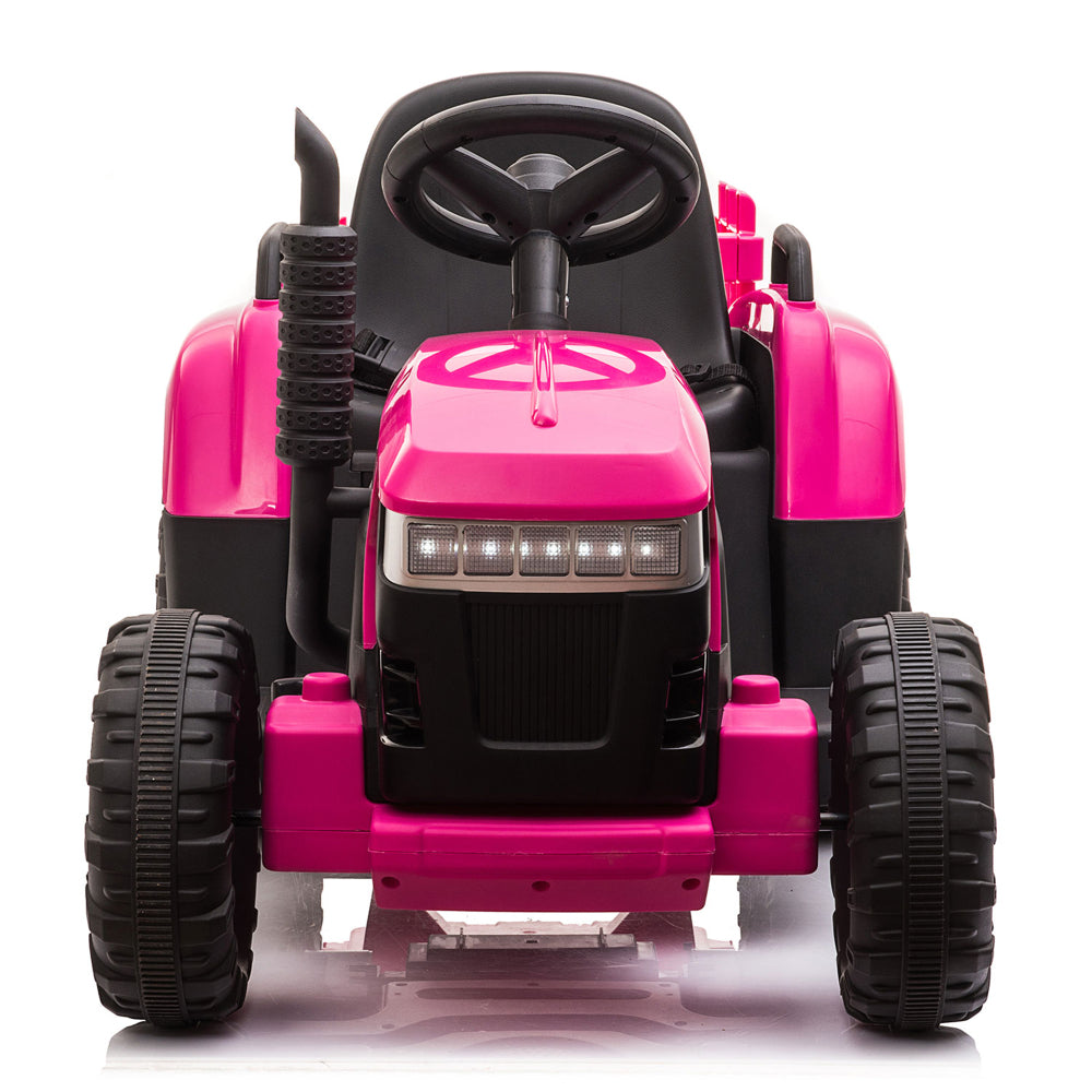 12V Kids Ride On Tractor with Trailer, Battery Powered Electric Car w/ Music, USB, Music, LED Lights, Vehicle Toy for 3 to 6 Ages, Red