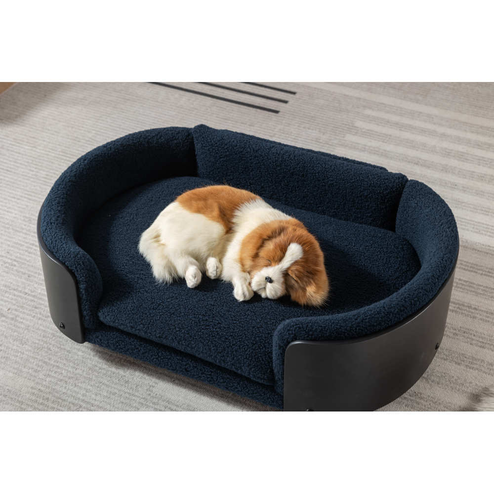 Scandinavian style Elevated Dog Bed Pet Sofa With Solid Wood legs and Black Bent Wood Back,  Cashmere Cushion,Mid Size