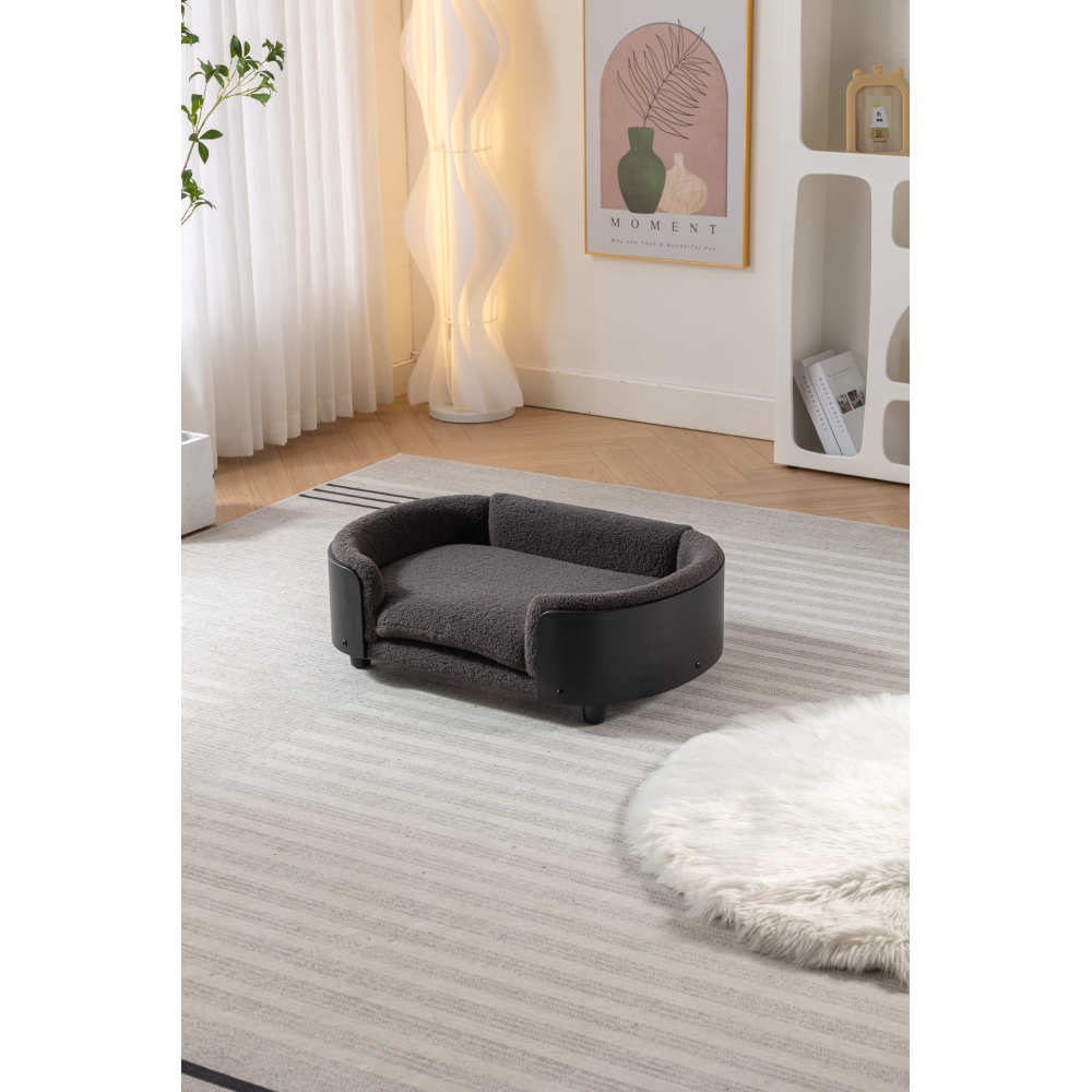 Scandinavian style Elevated Dog Bed Pet Sofa With Solid Wood legs and Black Bent Wood Back,  Cashmere Cushion,Mid Size