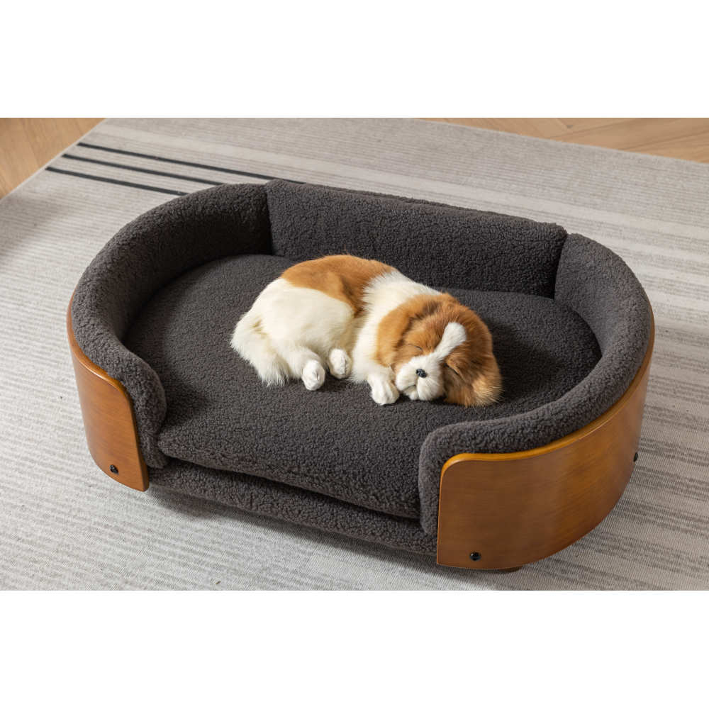 Scandinavian style Elevated Dog Bed Pet Sofa With Solid Wood legs and Black Bent Wood Back,  Cashmere Cushion,Mid Size