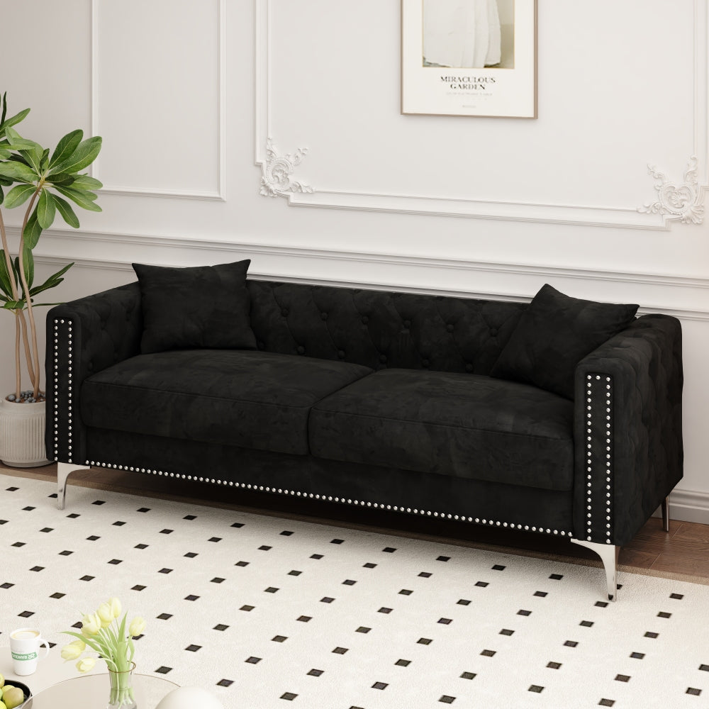 Sofa with Style: 83" Green Velvet Triple Sofa Includes 2 Comfy Pillows, Perfectly Suited for Small Spaces