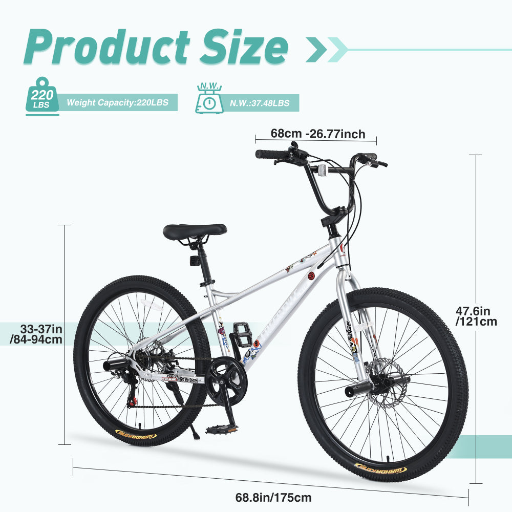 Freestyle Kids Bike Double Disc Brakes 26 Inch Children's Bicycle for Boys Girls Age 12+ Years