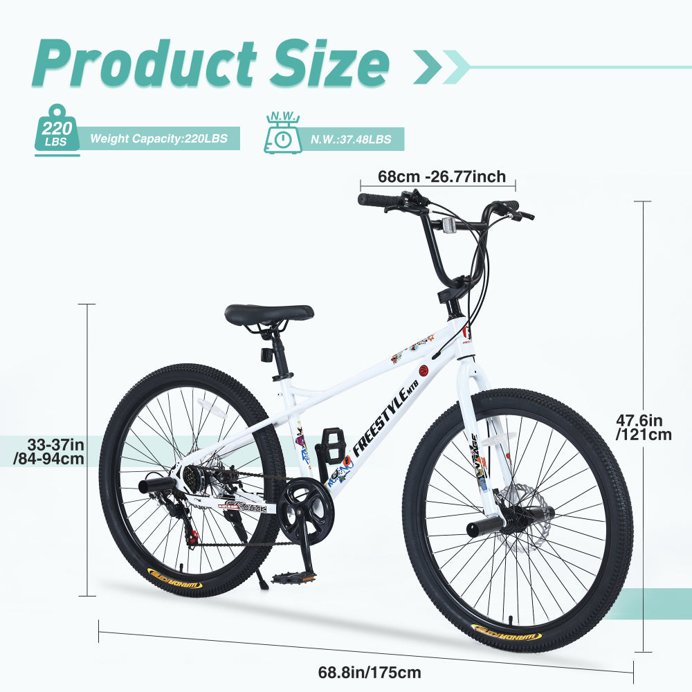 Freestyle Kids Bike Double Disc Brakes 26 Inch Children's Bicycle for Boys Girls Age 12+ Years