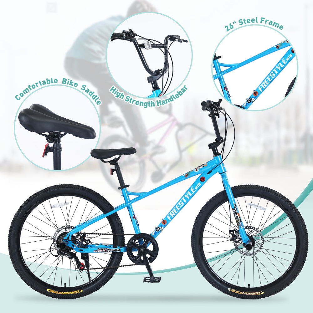 Freestyle Kids Bike Double Disc Brakes 26 Inch Children's Bicycle for Boys Girls Age 12+ Years