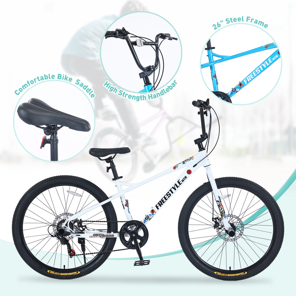 Freestyle Kids Bike Double Disc Brakes 26 Inch Children's Bicycle for Boys Girls Age 12+ Years