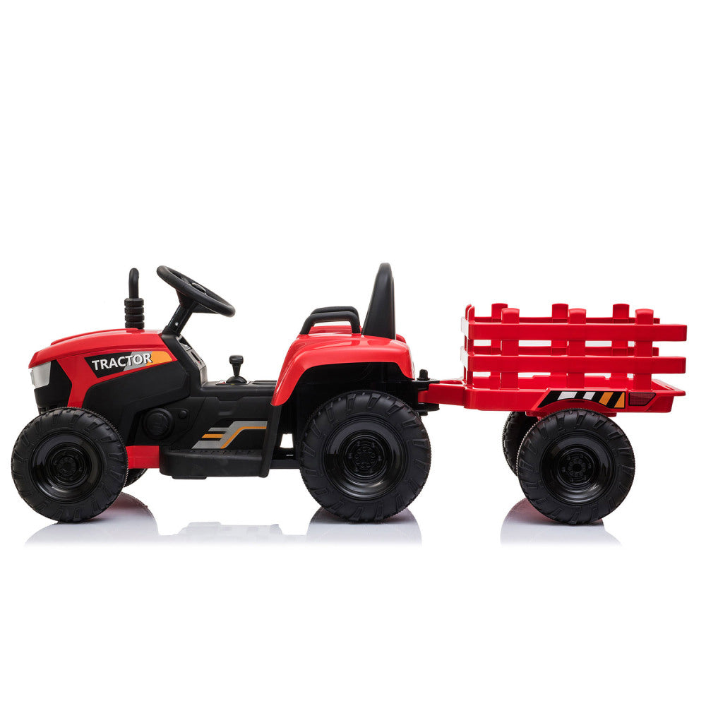 12V Kids Ride On Tractor with Trailer, Battery Powered Electric Car w/ Music, USB, Music, LED Lights, Vehicle Toy for 3 to 6 Ages, Red