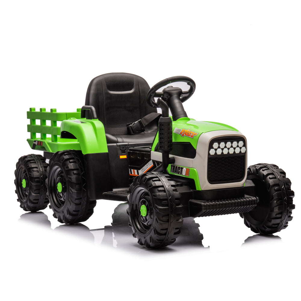 Ride on Tractor2.0 with Trailer,24V Battery Powered Electric Tractor Toy, 200w*2motor 1.86-4.97MPH/Remote Control,electric car for kids,Three speed adjustable,USB,MP3 ,Bluetooth,LED light, safety belt