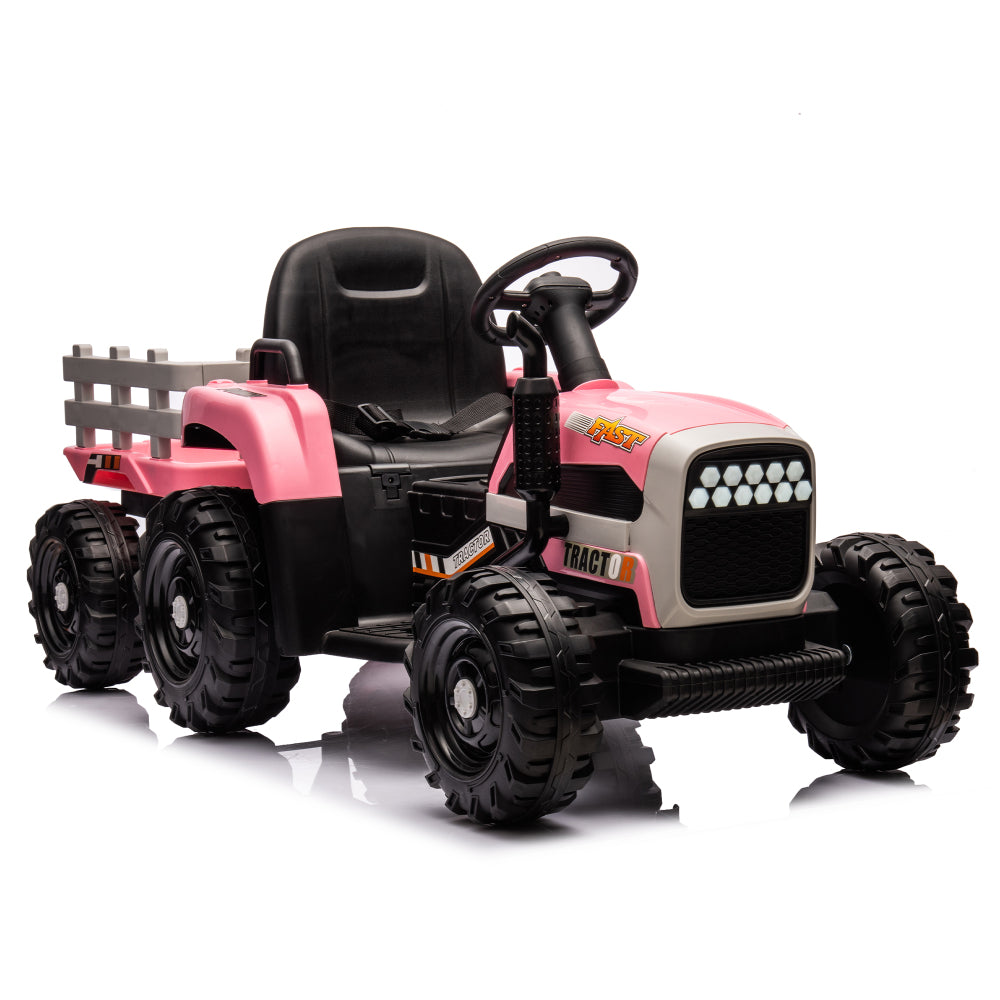 Ride on Tractor2.0 with Trailer,24V Battery Powered Electric Tractor Toy, 200w*2motor 1.86-4.97MPH/Remote Control,electric car for kids,Three speed adjustable,USB,MP3 ,Bluetooth,LED light, safety belt