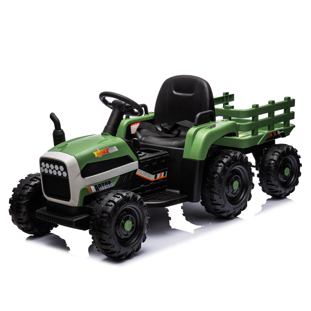 Ride on Tractor2.0 with Trailer,24V Battery Powered Electric Tractor Toy, 200w*2motor 1.86-4.97MPH/Remote Control,electric car for kids,Three speed adjustable,USB,MP3 ,Bluetooth,LED light, safety belt