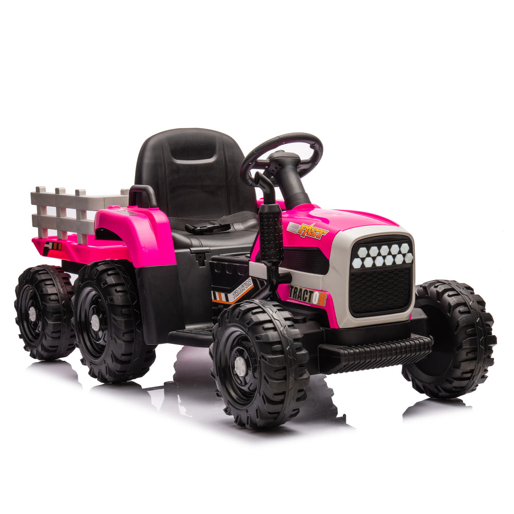 Ride on Tractor2.0 with Trailer,24V Battery Powered Electric Tractor Toy, 200w*2motor 1.86-4.97MPH/Remote Control,electric car for kids,Three speed adjustable,USB,MP3 ,Bluetooth,LED light, safety belt