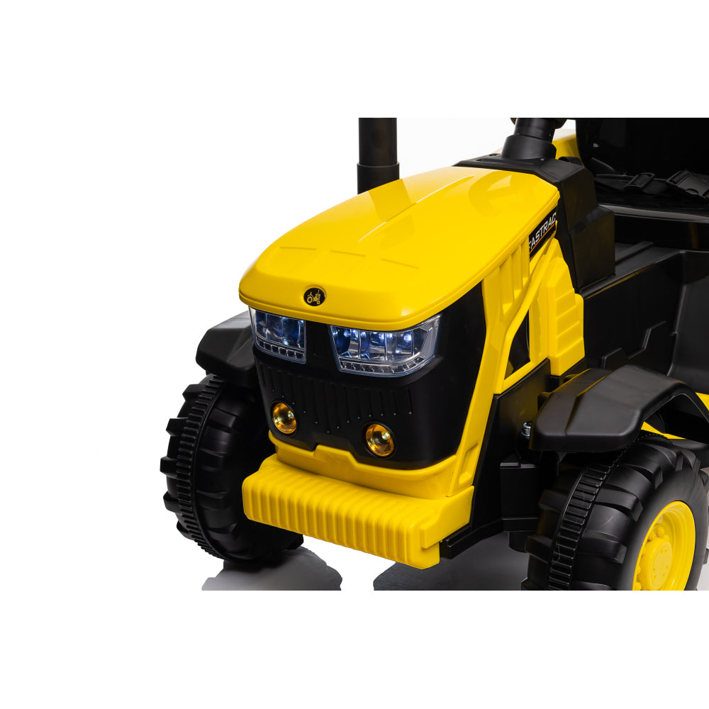 Ride on Tractor, 12 V Battery Powered Electric Vehicle Toy w/Remote Control,music, LED Lights, Removable trailer bucket, Safety Belt