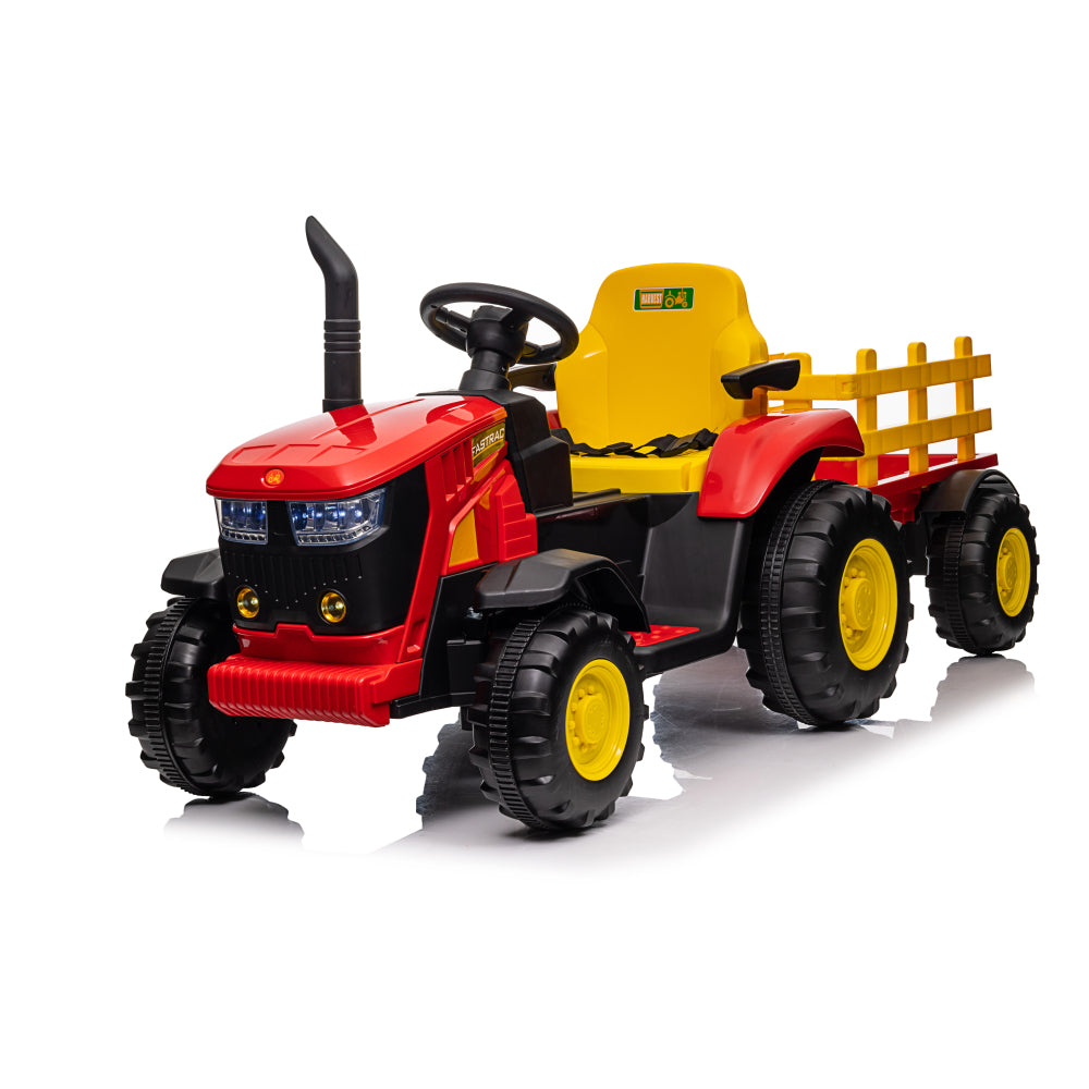 Ride on Tractor, 12 V Battery Powered Electric Vehicle Toy w/Remote Control,music, LED Lights, Removable trailer bucket, Safety Belt