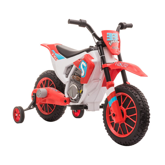 12V Kids Motorcycle Dirt Bike Electric Battery-Powered Ride-On Toy Off-road Street Bike with Charging Battery, Training Wheels Red