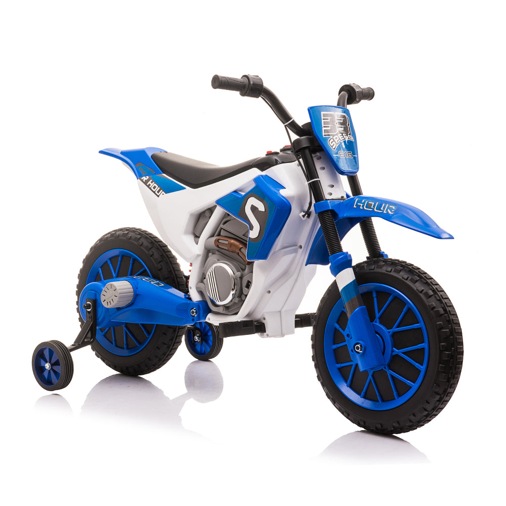 12V Kids Ride on Toy Motorcycle, Electric Motor Toy Bike with Training Wheels for Kids 3-6, Blue