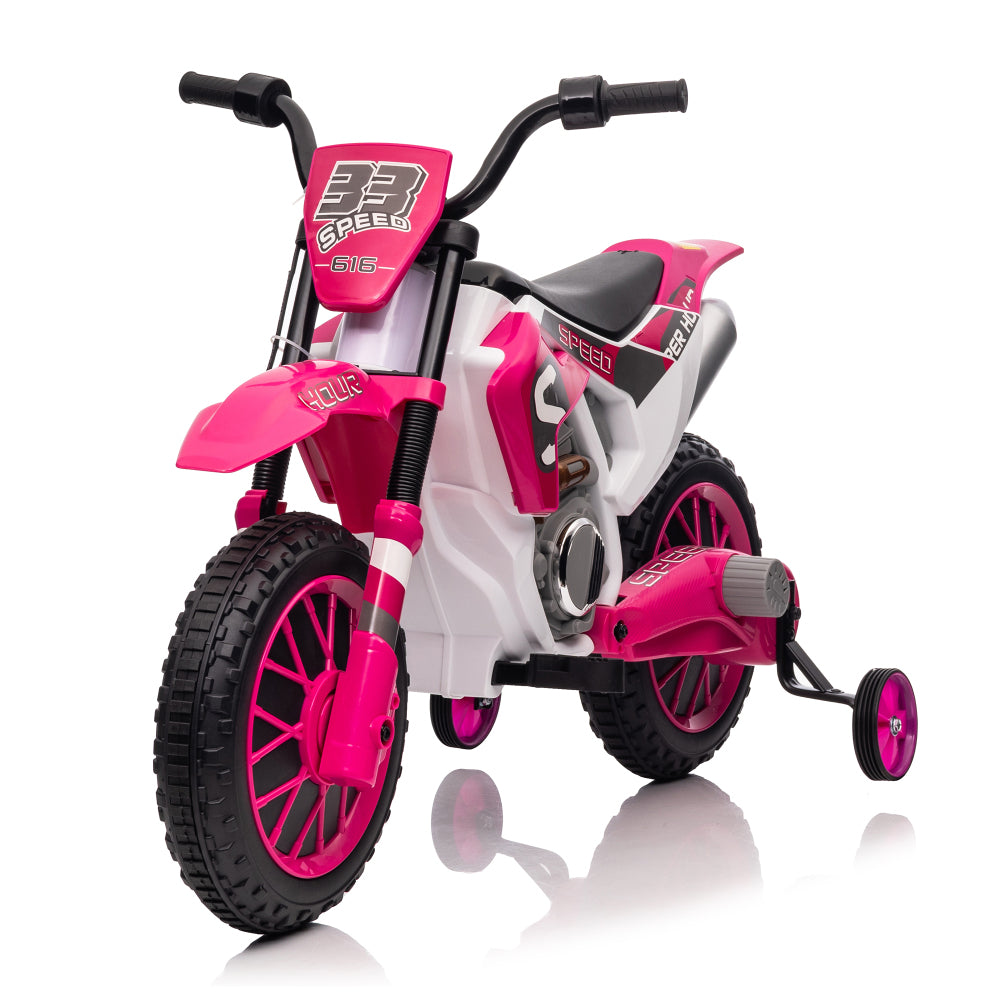 12V Kids Ride on Toy Motorcycle, Electric Motor Toy Bike with Training Wheels for Kids 3-6, Rose Red