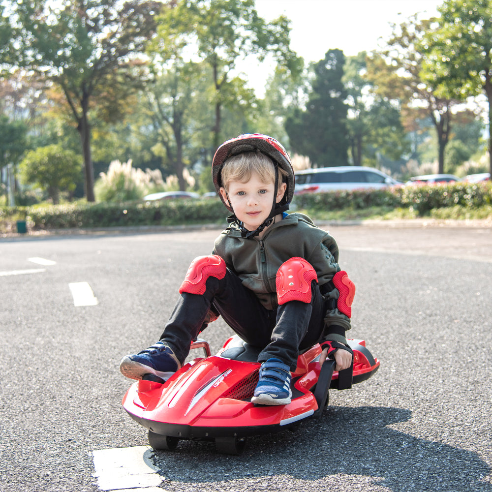 24V Kids Ride On Electric scooter w/ helmet knee pads,24v ride on toy for kids,Spray function,2WD 400w wheel-hub motor,5.59-6.84MPH,Gravity Steering,Use for 1-2 hours,Exercise your child age 6+.