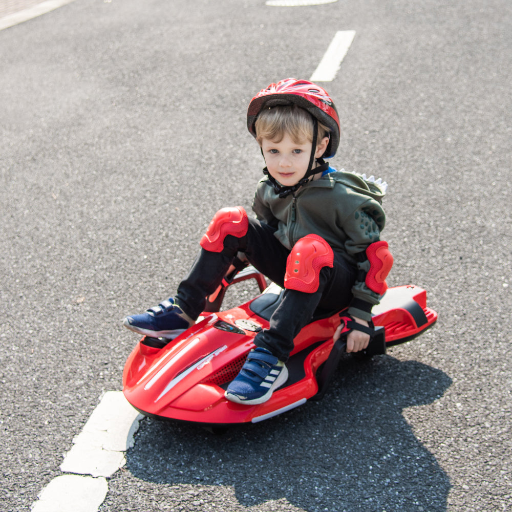 24V Kids Ride On Electric scooter w/ helmet knee pads,24v ride on toy for kids,Spray function,2WD 400w wheel-hub motor,5.59-6.84MPH,Gravity Steering,Use for 1-2 hours,Exercise your child age 6+.