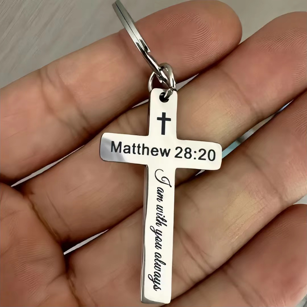 Bible Verse Cross Keychain Strength Bible Verse Stainless Steel Key Ring Christian Gift for Women Men