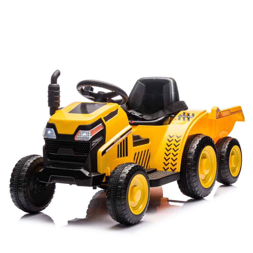 12V Kids Ride On Electric Tractor Black Knight,Kids Ride On Toy.2WD,Non-skid tires, steering wheel, foot pedal,With Removable storage tug,Light,Bluetooth,Music,MP3,USB,Power Display For Kids Aged 2-3.