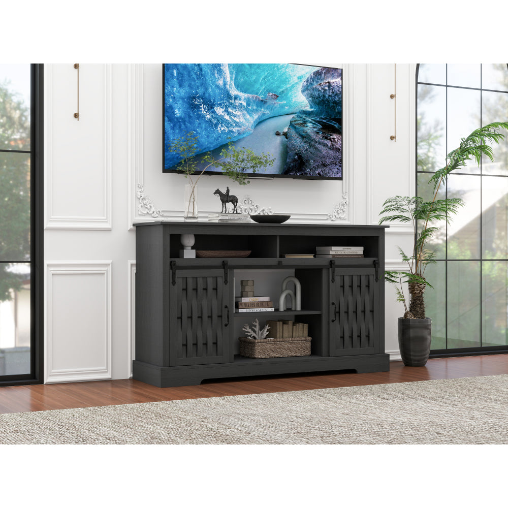 Fireplace TV Stand for TVs up to 65", Entertainment Center with 23" Electric Fireplace, Farmhouse TV Stand Industrial Media Console with Sliding Barn Door for Living Room, 58 Inch