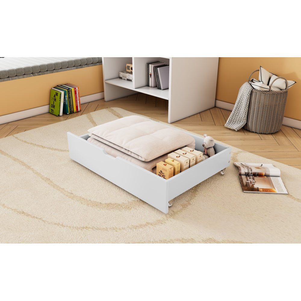 Zwei Schubladen, Stauraum unter dem Bett, MDF + Bodenrollen, weiß (93x65x20cm) (nur Schubladen)