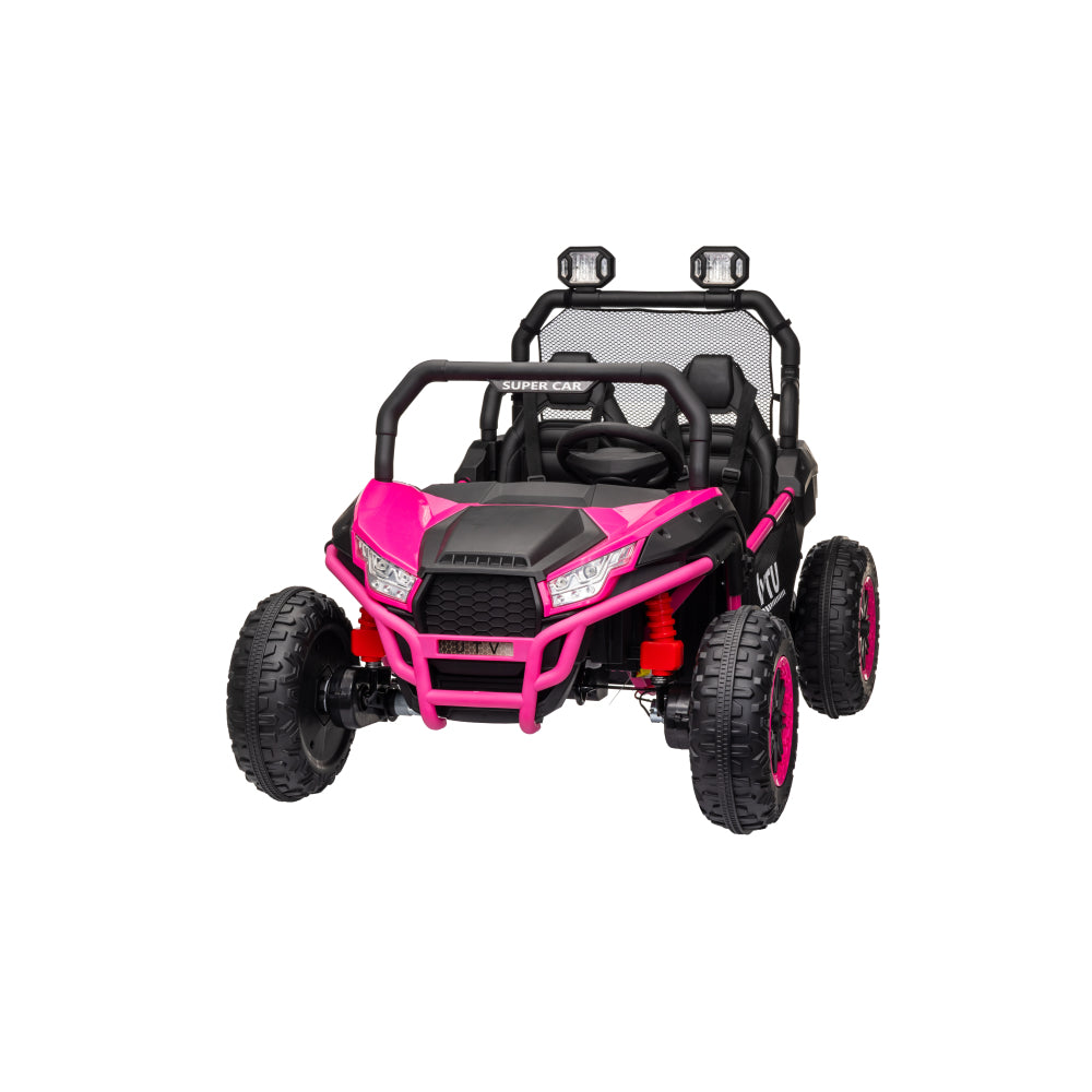 24 Volt Ride on Toys with Remote, Metal Frame Electric Powered off-Road UTV with 2 XL Seater, 4x200W 5MPH Max, 4WD/2WD Switchable, 3 Speeds, Bluetooth, Storage, Pink
