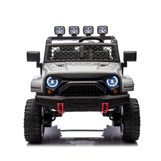 Gray,24V 2 Seater Ride On Truck Car, 4WD motors, with 2.4G Remote Control,Metal Suspension,Soft Start,Music, LED Light,Outdoor/Off road/Electric Car,Toys Gifts