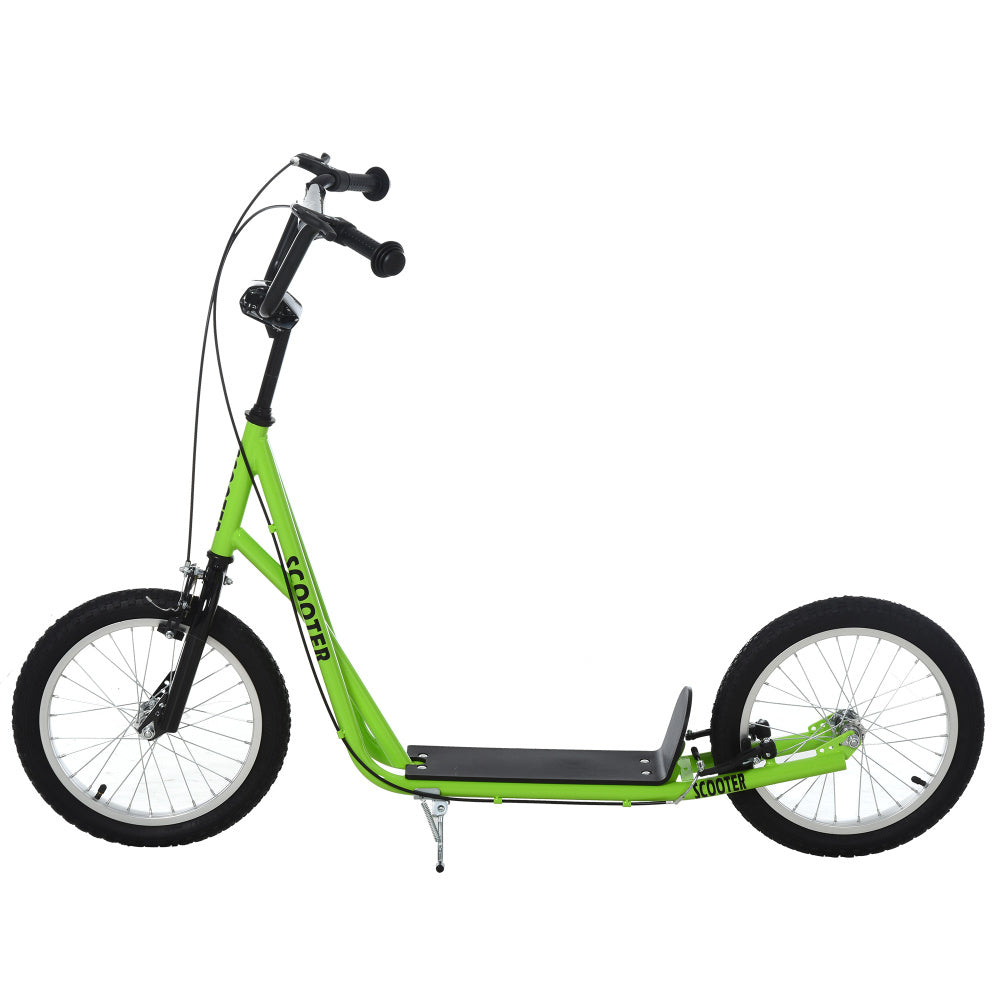 Aosom Youth Scooter Kick Scooter for Kids 5+ with Adjustable Handlebar 16" Front and Rear Dual Brakes Inflatable Wheels, Light Green