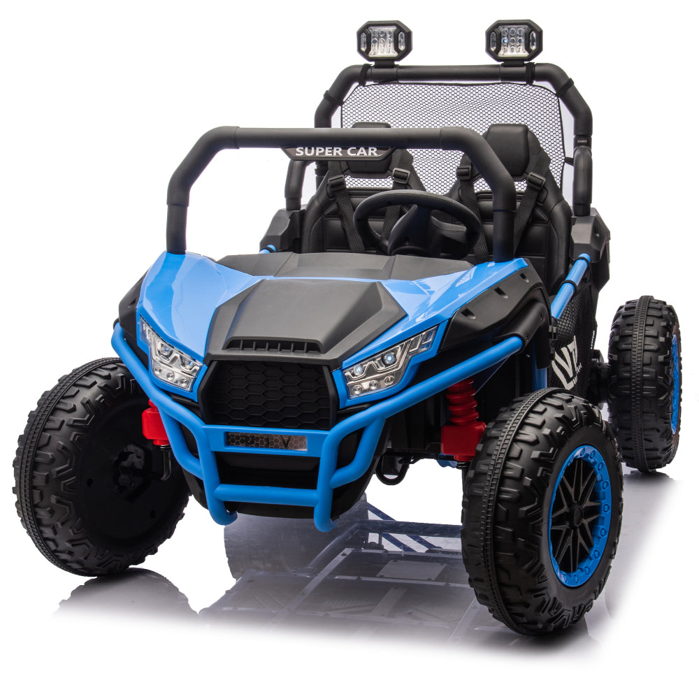 24V Two-seater Kids Ride On UTV W/Parents Control,400W Super Power,Four-wheel suspension,LED Light with Rear searchlight,Bluetooth,MP3,Music,Rear storage space,Speeds 3.73-4.97MPH for Kids aged 3+.