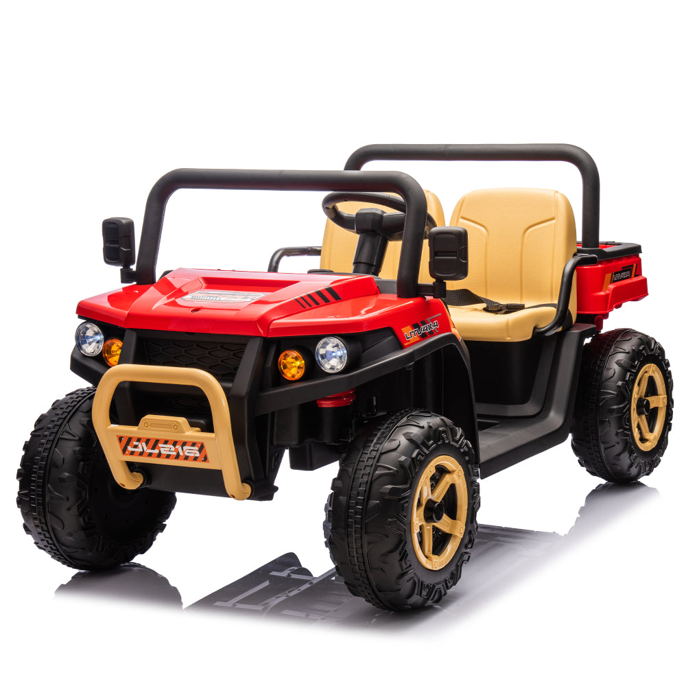 24V XXXL Kids Ride On UTV W/Parents Remote Control,Two-seater,Automatic tipping bucket,Rear wheel suspension,Slow start,Portable handle,Safety Belt,LED light,USB,MP3,Bluetooth,Horn for Kids Aged 3-8.