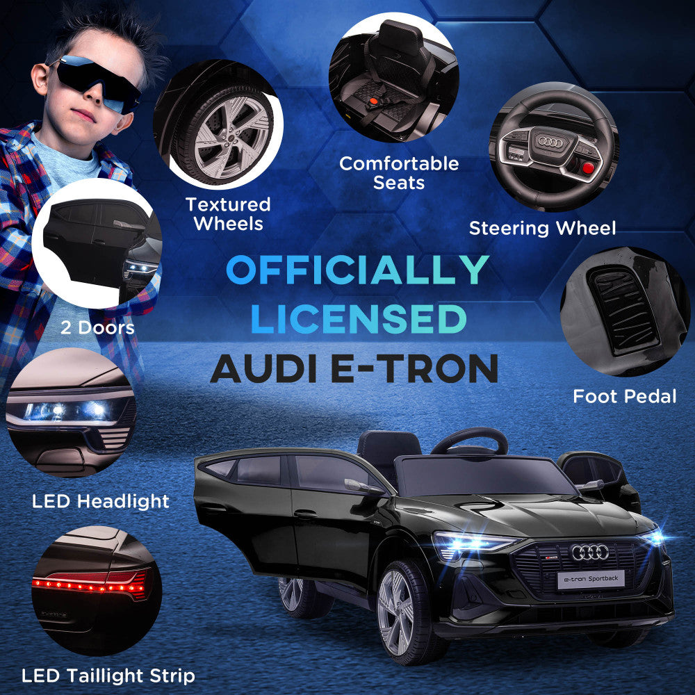 Aosom 12V Kids Electric Ride On Car, Audi E-tron, Battery Powered Toy with Parent Remote Control, Suspension System, Auxiliary Wheels, LED Lights, Music and Horn, MP3 Player, Black