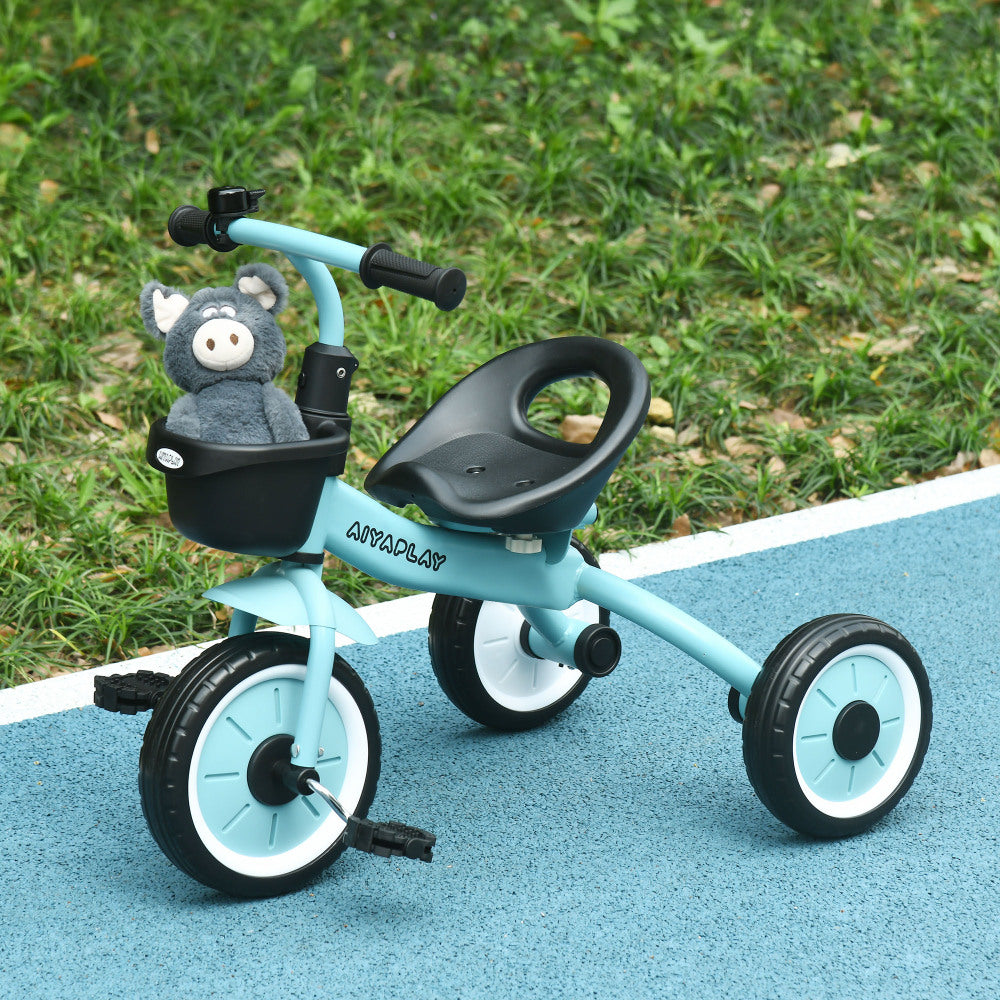 Qaba Kids Tricycle for Toddlers Age 2-5 with Adjustable Seat, Toddler Bike for Children with Basket, Bell, Handlebar Grips, Blue