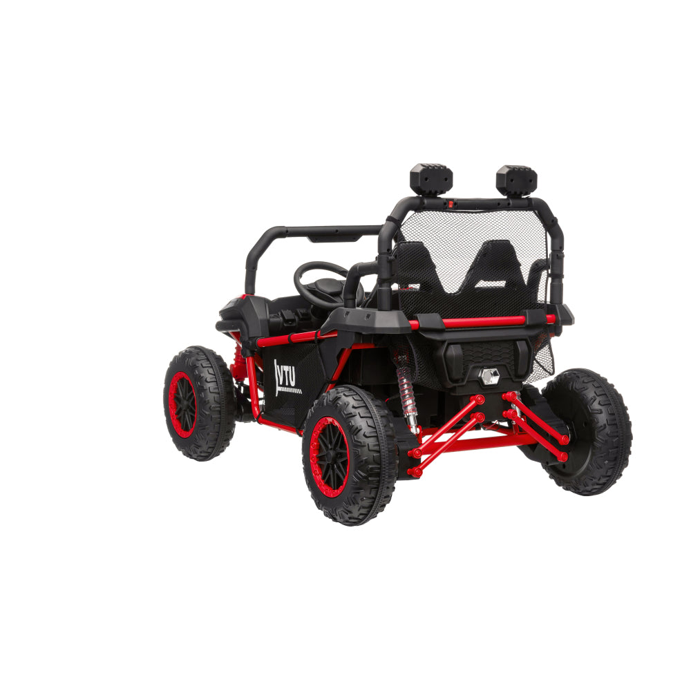24 Volt Ride on Toys with Remote, Metal Frame Electric Powered off-Road UTV with 2 XL Seater, 4x200W 5MPH Max, 4WD/2WD Switchable, 3 Speeds, Bluetooth, Storage,red