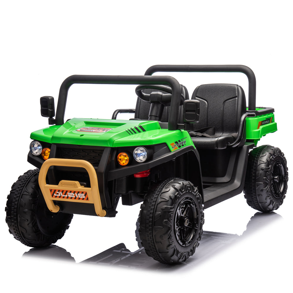 24V XXXL Kids Ride On UTV W/Parents Remote Control,Two-seater,Automatic tipping bucket,Rear wheel suspension,Slow start,Portable handle,Safety Belt,LED light,USB,MP3,Bluetooth,Horn for Kids Aged 3-8.