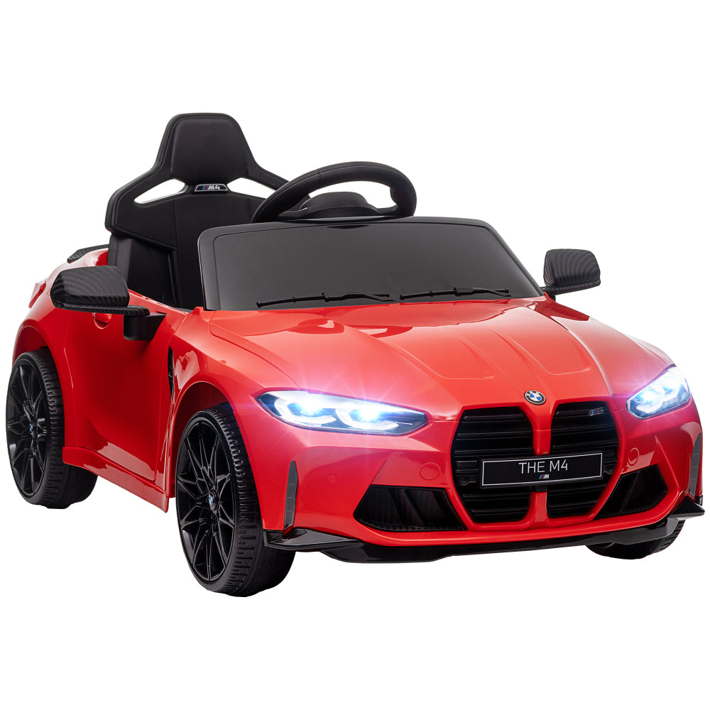 Qaba BMW M4 Licensed Kids Electric Car, 12V Ride On Car with Parent Remote Control, Suspension, Handle Attachment, Battery Powered Kids Car with LED Lights, Music, Soft Start, Red