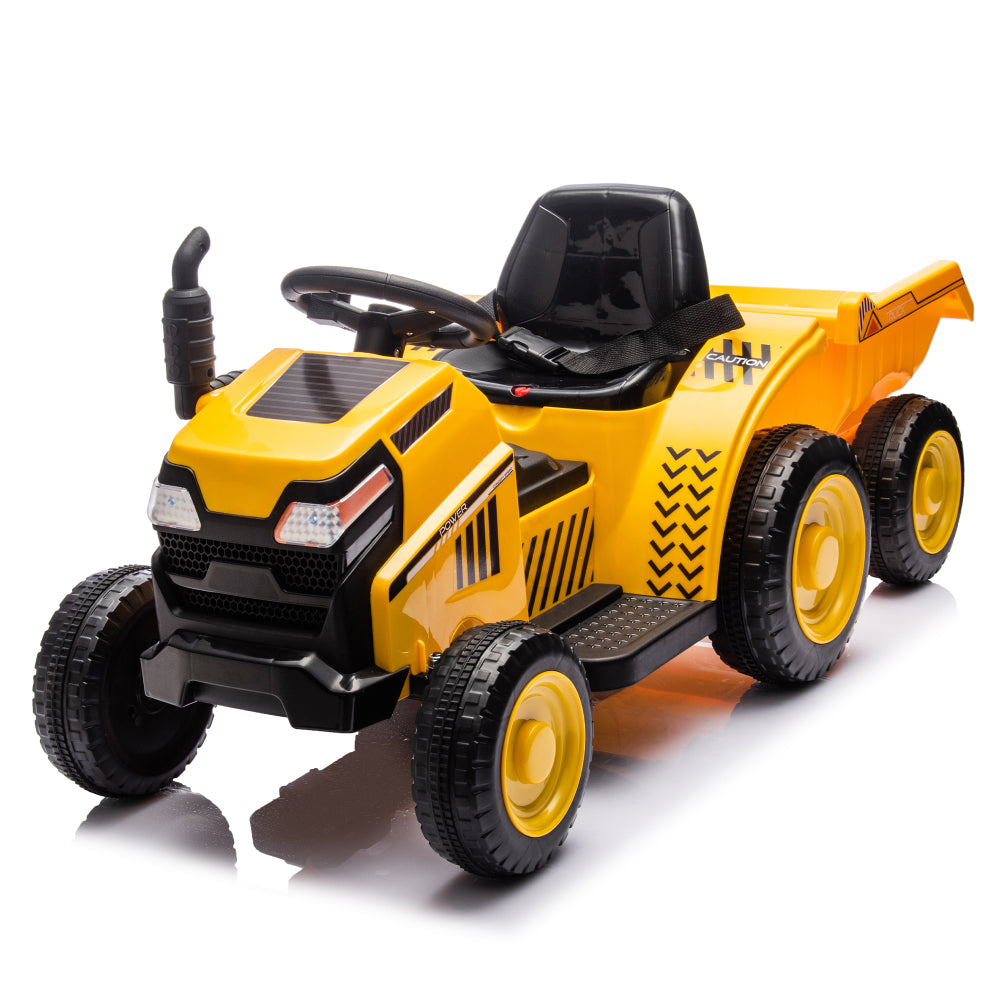 12V Kids Ride On Electric Tractor Black Knight,Kids Ride On Toy.2WD,Non-skid tires, steering wheel, foot pedal,With Removable storage tug,Light,Bluetooth,Music,MP3,USB,Power Display For Kids Aged 2-3.